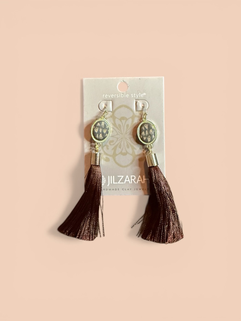 Jilzarah Brown Tassel Drop Earrings With Gold Accents